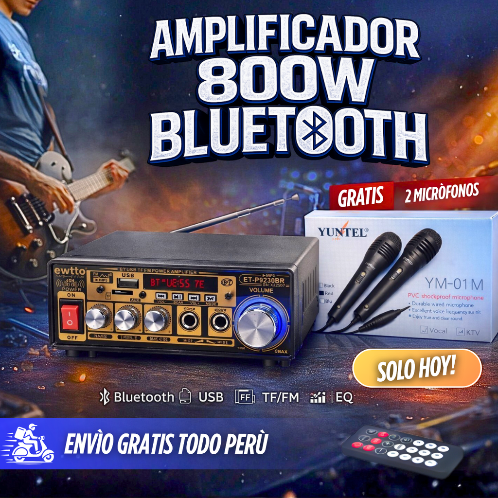 AMPLIFICADOR POTENTE 800W + 2 micròfonos