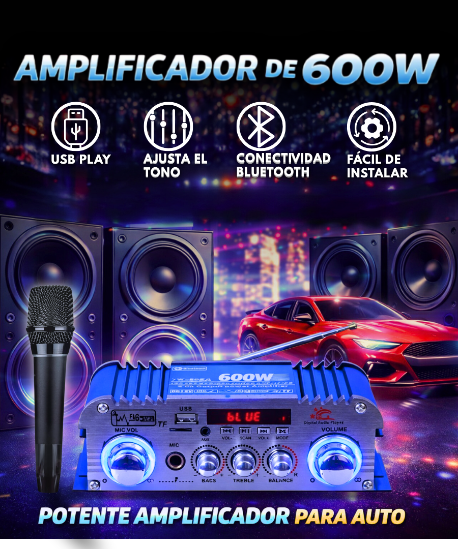 Potente Amplificador 600w + micrófono