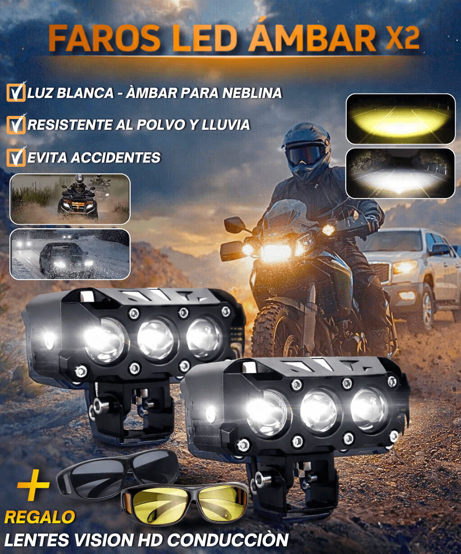 FAROS LED ULTRA POTENTES AMBAR 2 EN 1